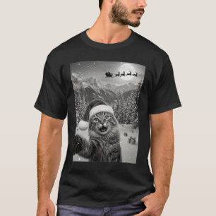 Camiseta Gato Engraçado Selfie com Papai Noel Gato Natalino