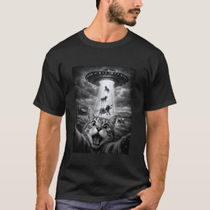 Camiseta Gato Engraçado Selfie UFO Vacas Abdução Choque Ali