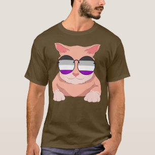 Camiseta Gato Engraçado Sinalizador de Asexualidade Óculos