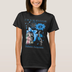 Camiseta Gato Engraçado, sou um Sobrevivente Diabetes Cons