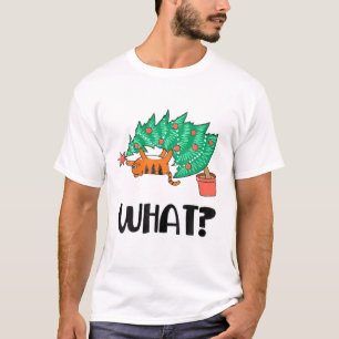 Camiseta Gato Engraçado Subindo Árvore De Natal Sobre Gat