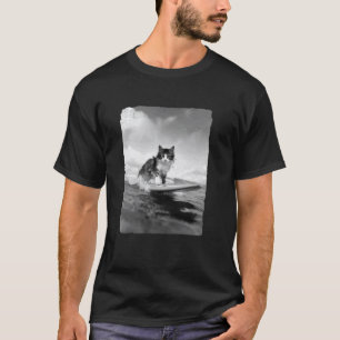 Camiseta Gato Engraçado Surfando Kitten Prancha de Surf Oce