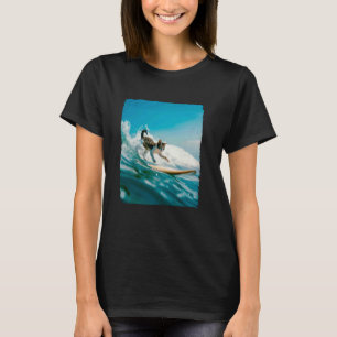 Camiseta Gato Engraçado Surfando Kitten Surf Oceano Ondas C