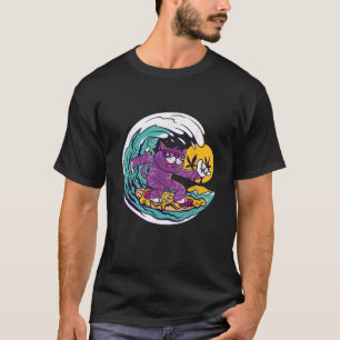 Camiseta Gato engraçado surfando na Pizza Tropical Summer B