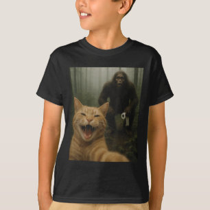 Camiseta Gato Engraçado Surpreende Selfie Feliz Com Sasq Pé