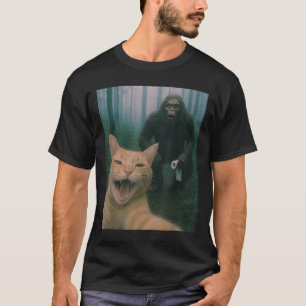 Camiseta Gato Engraçado Surpreende Selfie Feliz Com Sasq Pé