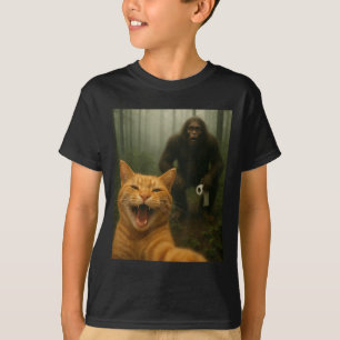 Camiseta Gato Engraçado Surpreende Selfie Feliz Com Sasq Pé