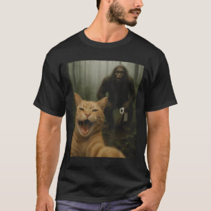 Camiseta Gato Engraçado Surpreende Selfie Feliz Com Sasq Pé