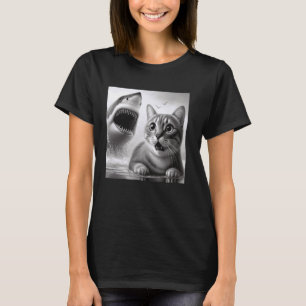 Camiseta Gato engraçado suspense vs tubarão - Felino medo K