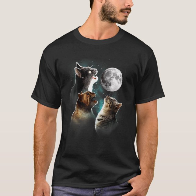 Camiseta Gato Engraçado T, Gatos A Mogar Na Lua, Gato Lover (Frente)