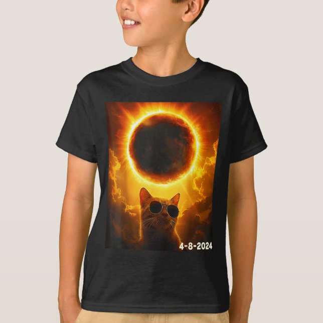 Camiseta Gato Engraçado Tirando Selfie Eclipse Solar (Frente)