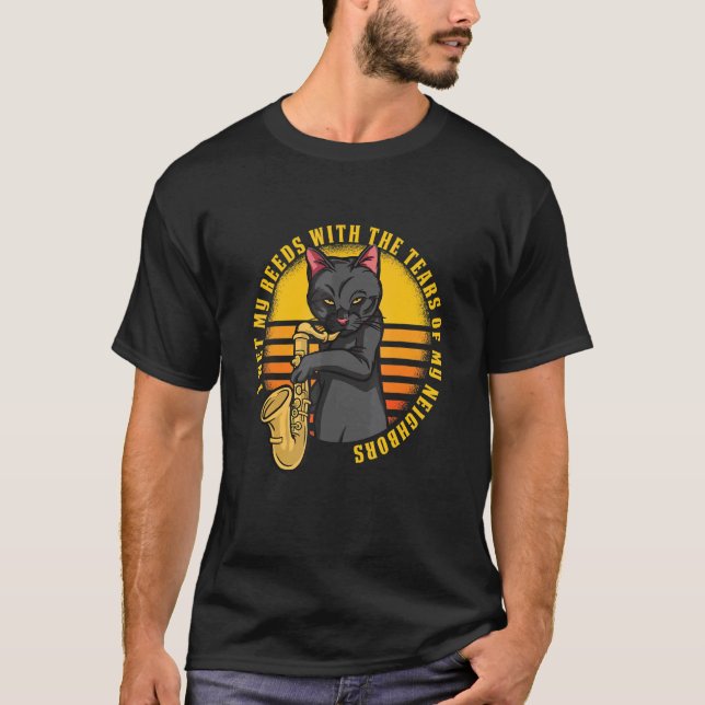 Camiseta Gato Engraçado Toca Saxofone (Frente)
