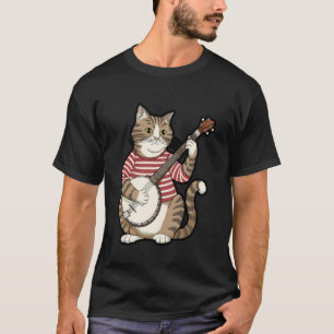 Camiseta Gato Engraçado Tocando Banjo Arte Musical Animal