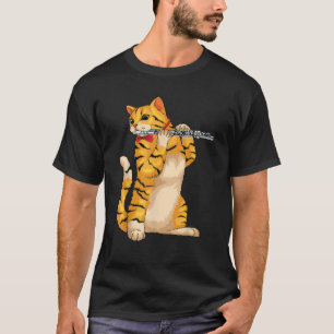 Camiseta Gato Engraçado Tocando Flauta Músico Animal Legal