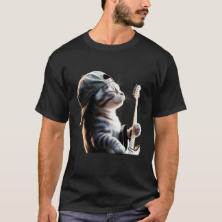 Camiseta Gato Engraçado Tocando Guitarra Elétrica Acústica