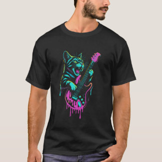 Camiseta Gato Engraçado Tocando Guitarra Rock and Roll Drip
