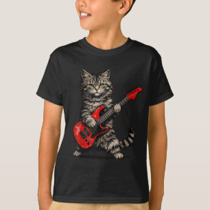 Camiseta Gato engraçado tocando guitarra rock and roll home