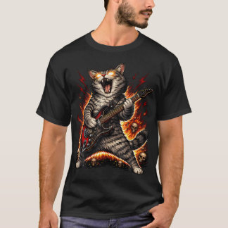 Camiseta Gato Engraçado Tocando Guitarra Rock And Roll Para