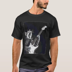 Camiseta Gato Engraçado Tocando Guitarra Rock Star Rock & R