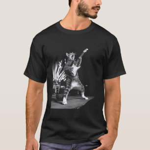 Camiseta Gato Engraçado Tocando Guitarra Rock Star Rock & R