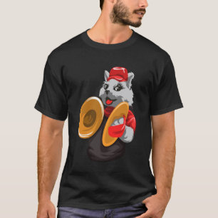 Camiseta Gato Engraçado Tocando Música de Percussão com Pra