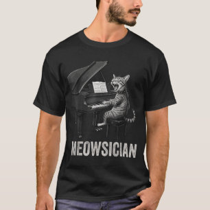 Camiseta Gato Engraçado Tocando Música de Piano Trocadilho