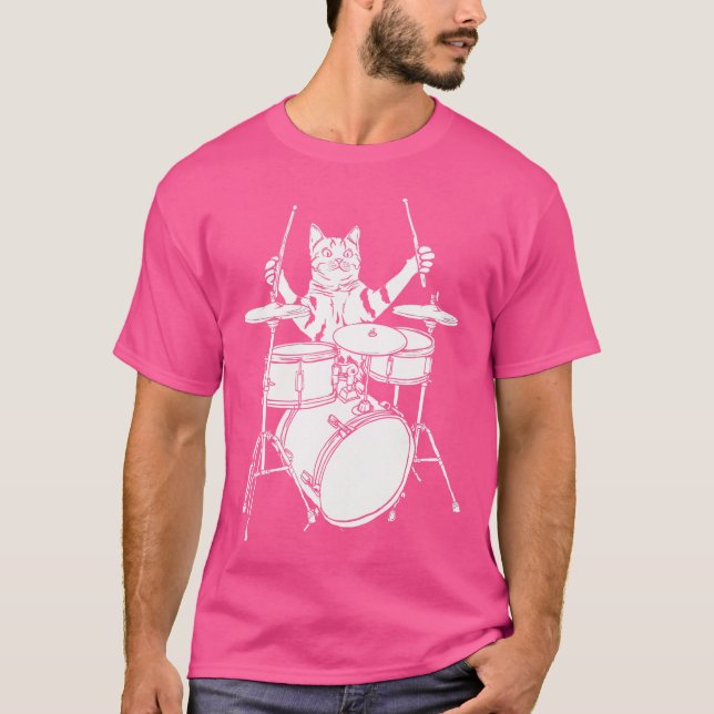 Camiseta Gato Engraçado Tocando Tambor Kit (Frente)