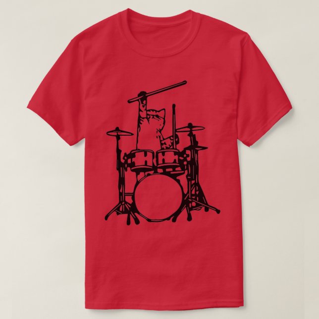 Camiseta Gato Engraçado Tocando Tambores (Frente do Design)