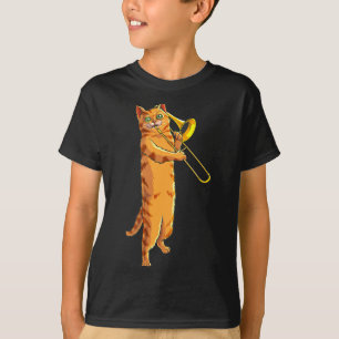 Camiseta Gato Engraçado Tocando Trombone Presente Gatinho L