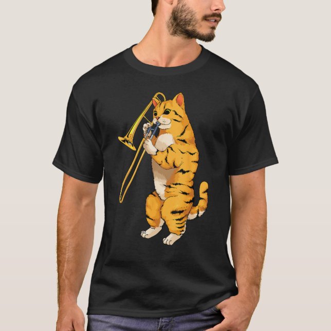 Camiseta Gato Engraçado Tocando Trombone Presente Gatinho M (Frente)