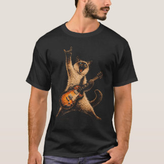 Camiseta Gato Engraçado Tocando Violão Gato Guitarrista Roc