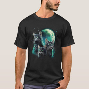 Camiseta Gato Engraçado, Três Gatos Lua