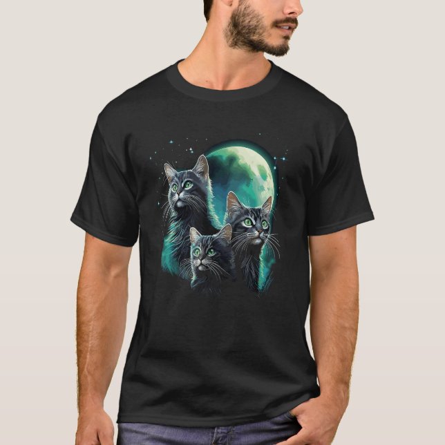 Camiseta Gato Engraçado, Três Gatos Lua (Frente)