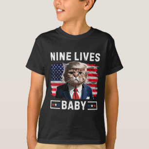 Camiseta Gato Engraçado Trump 9 Vidas Por Engraçado Vote Em