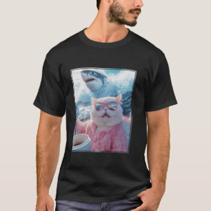 Camiseta Gato Engraçado Tubarão Meme Selfie Gato em um Iate