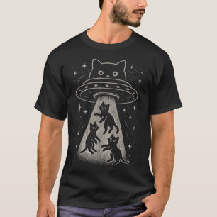 Camiseta Gato Engraçado Ufo Bastante Espacial do Gatinho Es