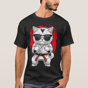 Camiseta Gato Engraçado Usando Óculos de Sol Karate Judo Pr