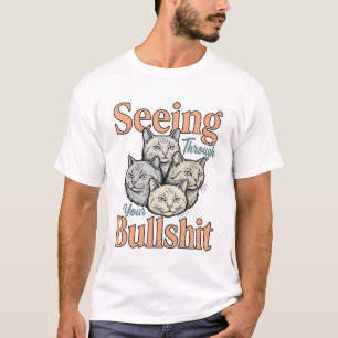 Camiseta Gato Engraçado Vendo Através do Seu Desenho Vintag