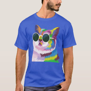 Camiseta Gato Engraçado Vestindo Óculos de Sol, Gato Arco-Í