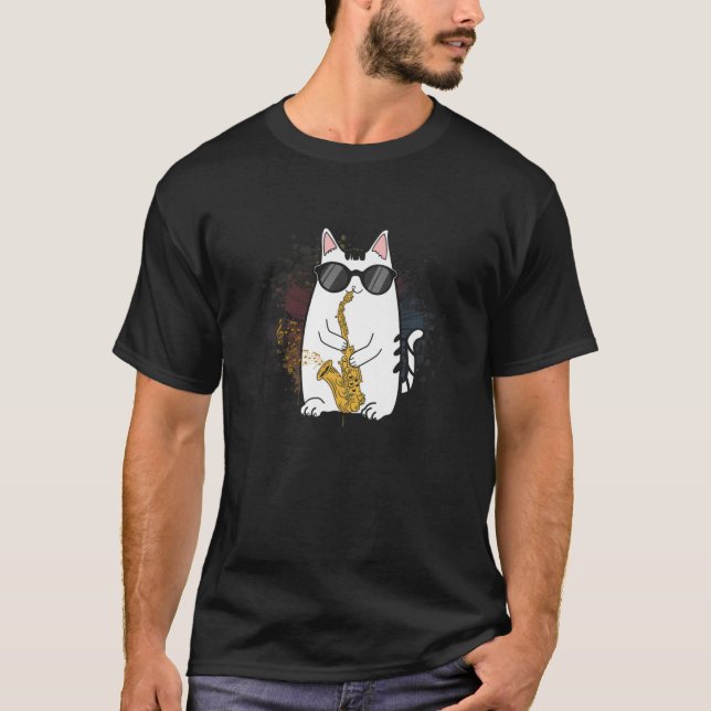 Camiseta Gato Engraçado Vestindo Óculos De Sol Jogando Gif  (Frente)