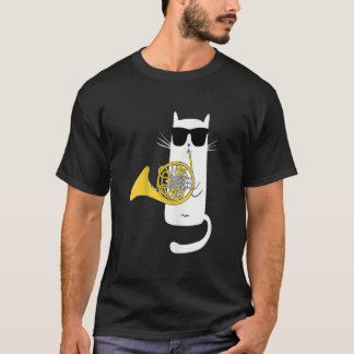 Camiseta Gato Engraçado Vestindo óculos de sol tocando chif