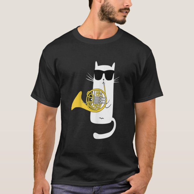 Camiseta Gato Engraçado Vestindo óculos de sol tocando chif (Frente)
