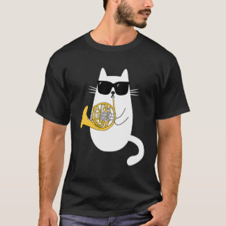 Camiseta Gato Engraçado Vestindo óculos de sol tocando chif