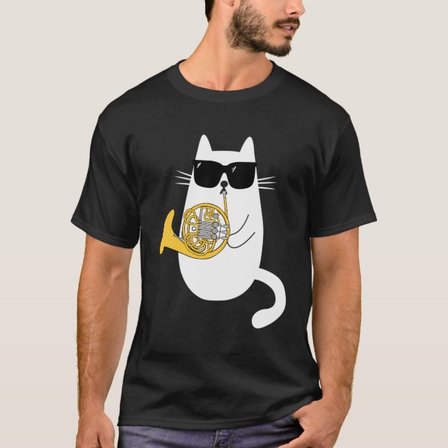 Camiseta Gato Engraçado Vestindo óculos de sol tocando chif (Frente)