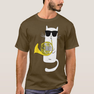 Camiseta Gato Engraçado Vestindo óculos de sol tocando chif