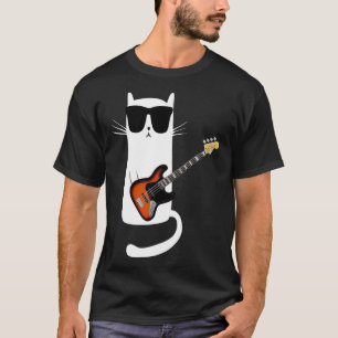 Camiseta Gato Engraçado Vestindo Óculos De Sol Tocando Vi