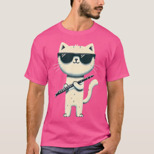 Camiseta Gato Engraçado Vestindo Óculos Solares Fazendo Flu