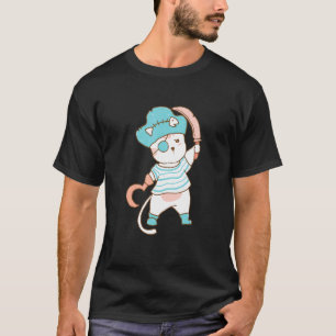 Camiseta Gato Engraçado Vestindo Pirata.