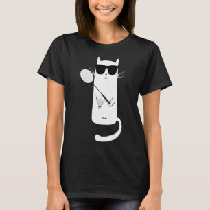 Camiseta Gato Engraçado Vestindo Pulmões Jogando Dminton
