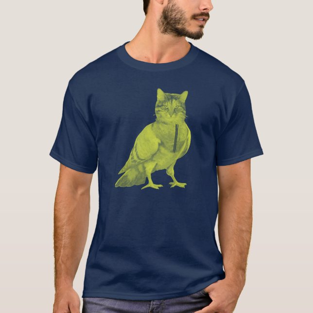 Camiseta Gato engraçado vestindo um pombo fazendo design de (Frente)